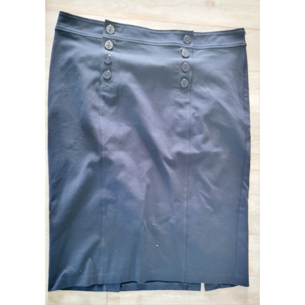 Lauren Ralph Lauren 2X Black Label Navy Pencil‎ Skirt Nautical Buttons Stretch